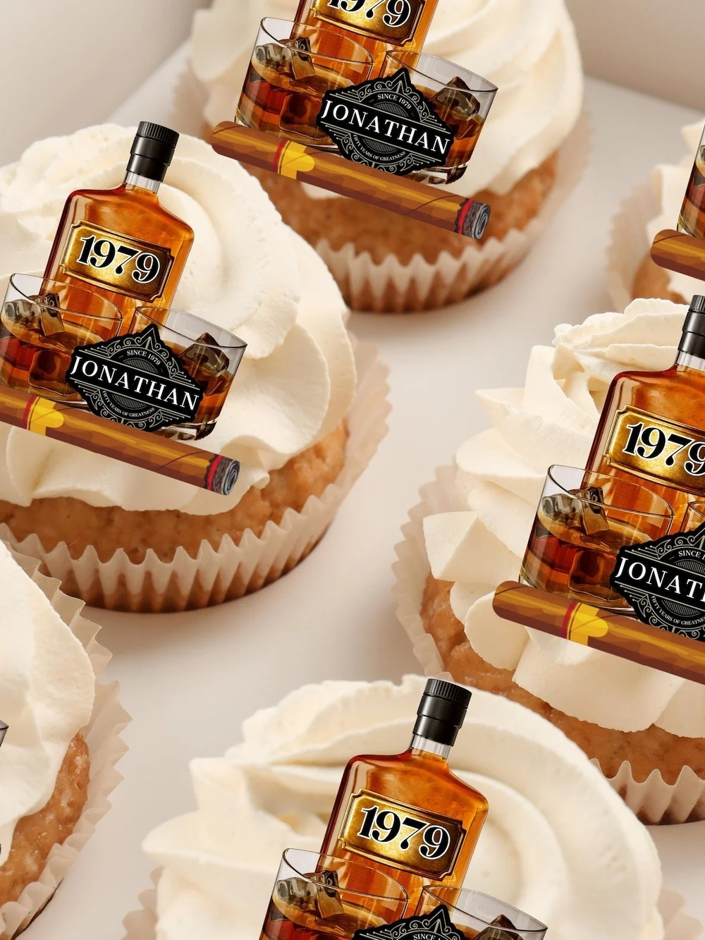 Personalized Whiskey Cake Toppers 2.5” | Aged to Perfection Birthday Decor/24PCS
